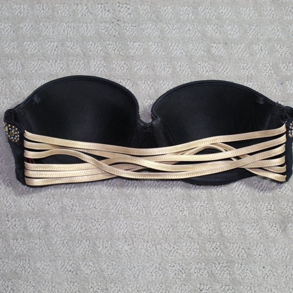 Victoria Secrets Size 34B Gold and Silver Beaded Black Bikini Top - LIKE NEW - Picture 2 of 4